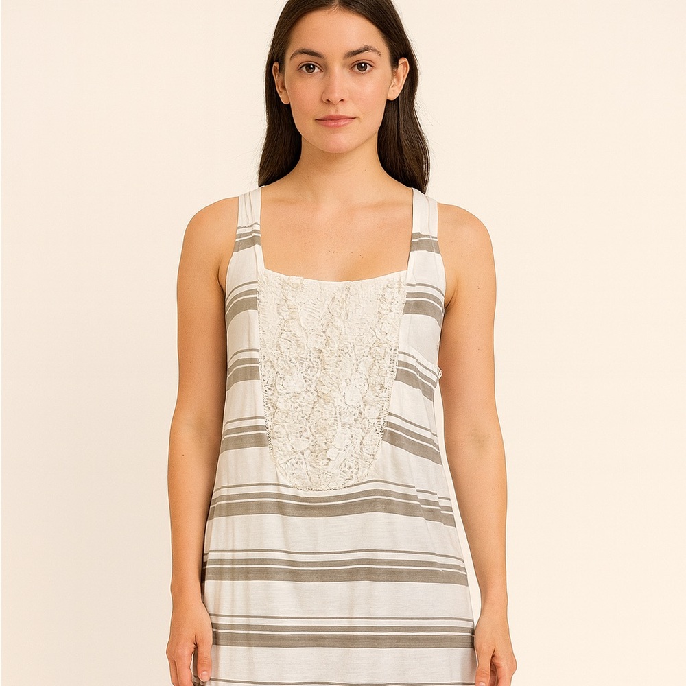 Urban Renewal Striped Tank Top with Lace Front; One Size; best fit Medium Large